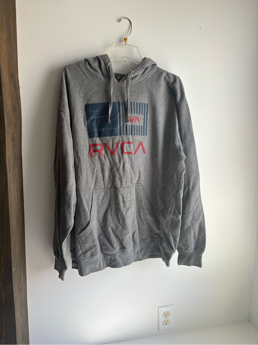RVCA Gray Hoodie with Red Logo and Navy Graphic